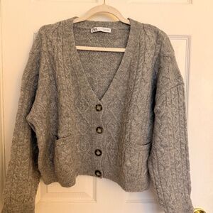 Zara cable knit cardigan in gray